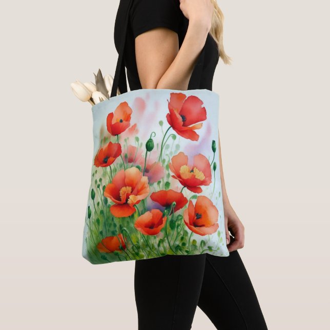 Tote Bag Prairies de pavot, aquarelles (De près)