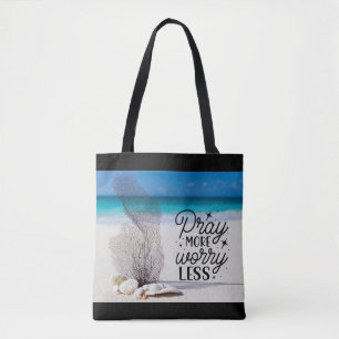 Tote Bag "Pray More Worry Less" Coquillages sur Sandy Beach