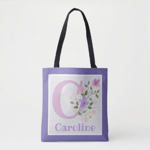 Tote Bag Premier Initial Plus Nom Caroline avec Fleurs