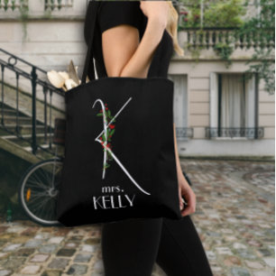 Tote Bag Premier K monogramme aquarelle couleur rouge flora