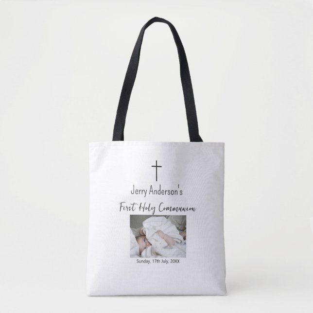 Tote Bag Première communion sacrée catholique simple QR min (Devant)