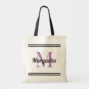 Tote Bag Prénom personnalisé & rayures des deux côtés Fourr