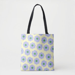 Tote Bag Preppy Blue Green mignonne Hippie Flower Motif
