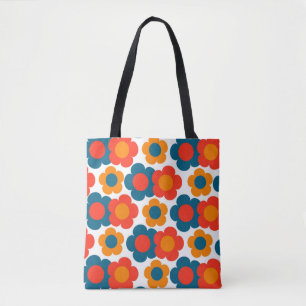 Tote Bag Preppy Blue Orange Hippie Motif