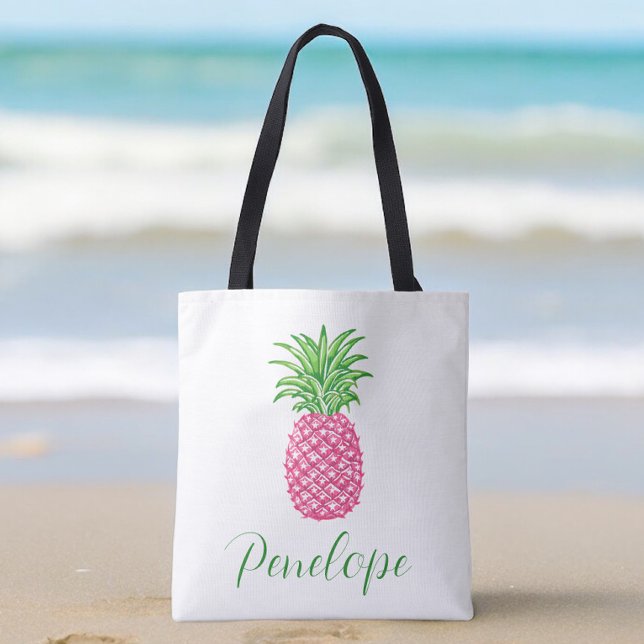 Tote Bag Preppy rose ananas Tropical Personnalisé (Créateur téléchargé)