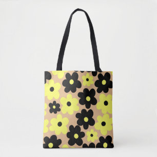 Tote Bag Preppy Yellow Black Hippie Motif