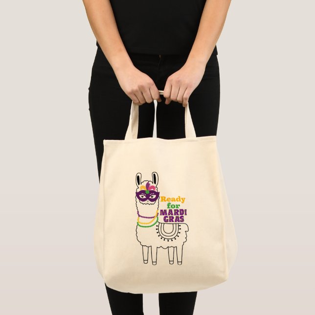 Tote Bag Prêt pour Mardi Gras lama masque perles plumes (Devant (produit))