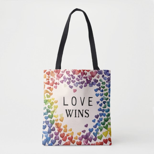 Tote Bag Pride LGBTQ Gay Love gagne AI Rainbow Heart (Devant)