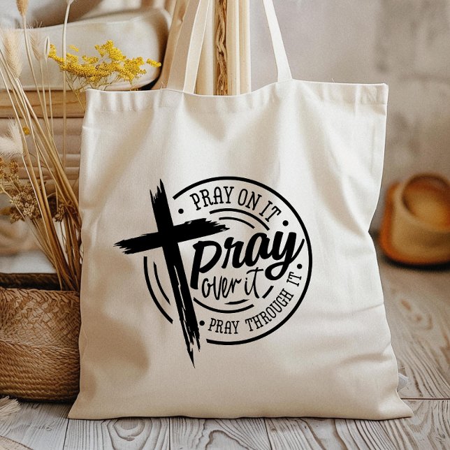 Tote Bag Priez Sur Elle Croix Chrétienne Bible Verse (Express your faith with style and confidence with our meaningful religious design tote bag.)