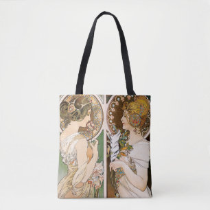 Tote Bag Primroses et plumes, Mucha