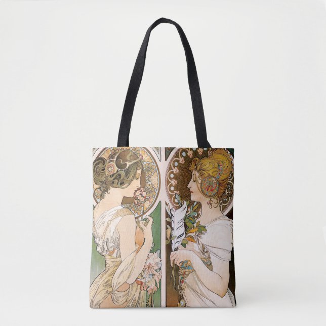 Tote Bag Primroses et plumes, Mucha (Devant)