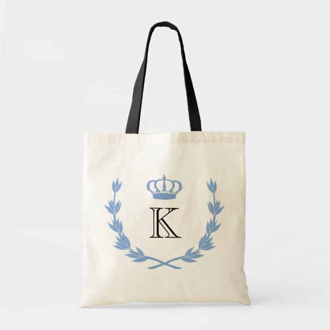 Tote Bag Princesse Bleue Couronne & Monogramme (Devant)
