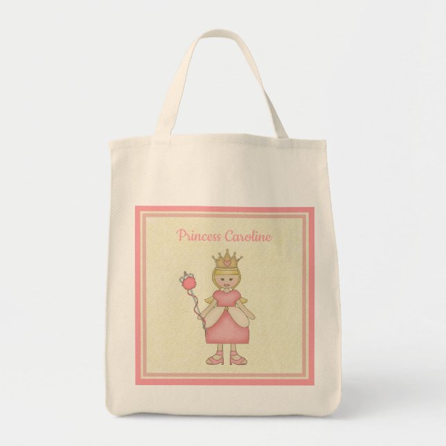 Tote Bag Princesse Blonde Whimsical En Rose Monogramme (Devant)