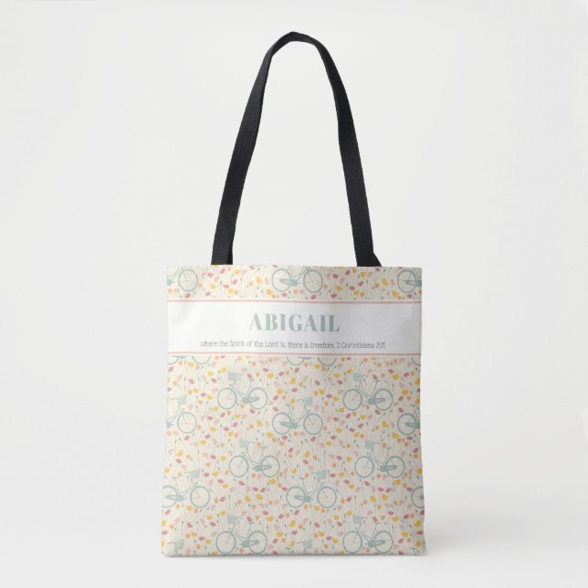 Tote Bag Printemps Floral Vélo Motif Bible Verse (Devant)