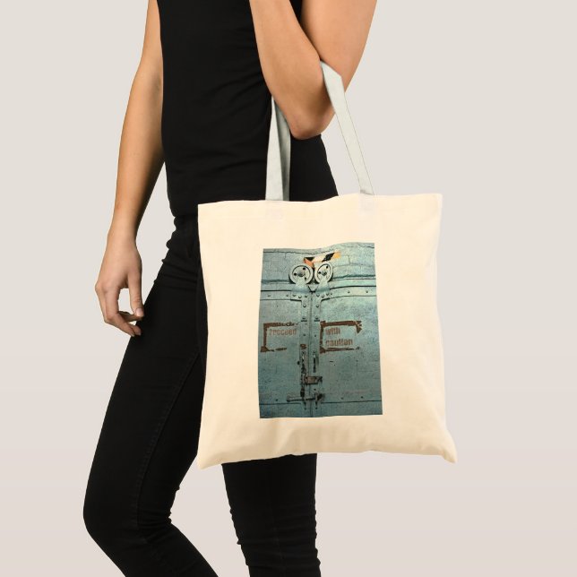 Tote Bag Procéder avec prudence porte industrielle gris ble (Devant (produit))