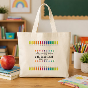 Tote Bag Professeur de maternelle crayons arc-en-ciel