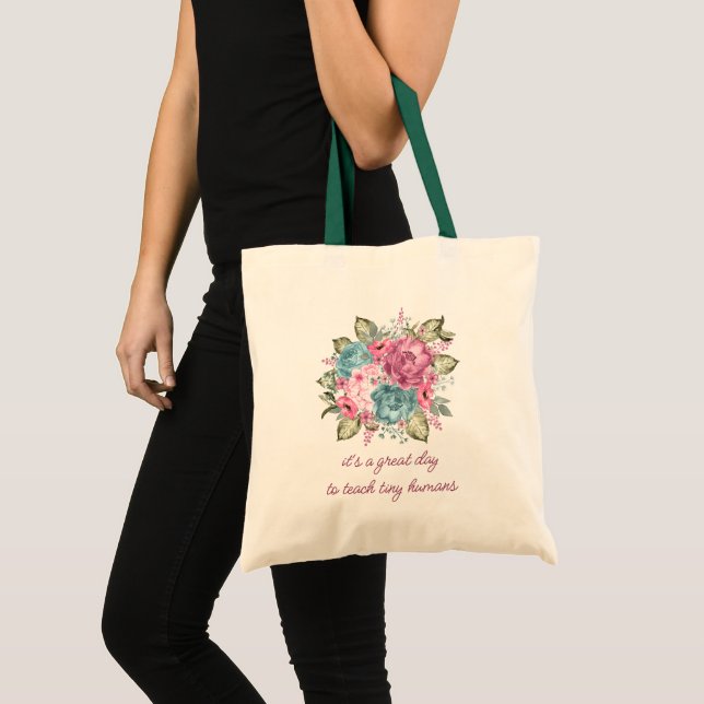 Tote Bag Professeur Grand Jour Minuscules Humains Floral (Devant (produit))