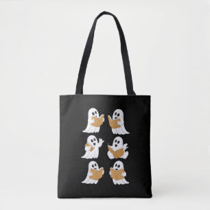 Tote Bag Professeur Halloween Fantôme Lisant des Livres Bib
