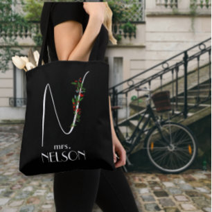 Tote Bag Professeur minimaliste de monogramme fleur sauvage