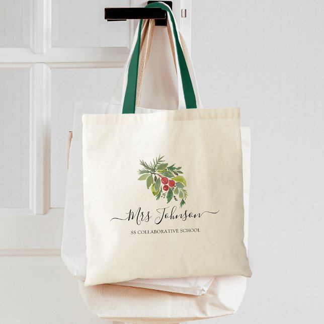 Tote Bag Professeurs de verdure aquarelle de Noël (Christmas Watercolor Greenery Teachers Tote Bag)