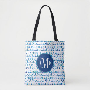 Tote Bag Profil onduleux d'aquarelle bleue peinte à la main