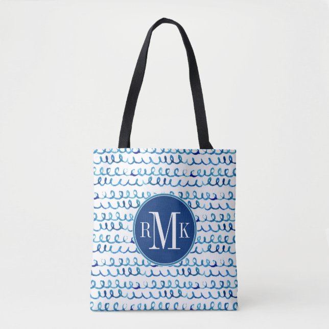 Tote Bag Profil onduleux d'aquarelle bleue peinte à la main (Devant)