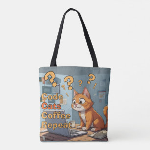 Tote Bag Programmeur Chat Humour Code, Chats, Café – Répéte