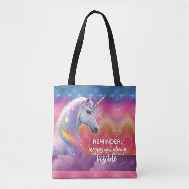 Tote Bag Progress isn't always Visible Rainbow Unicorn  (Devant)