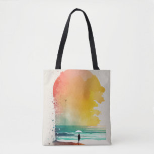 Tote Bag Promenade dans les Waves Abstrait Beach Art