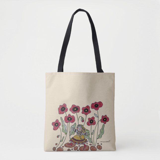 Tote Bag Promenade en art populaire d'Ukrainien de pavots (Devant)
