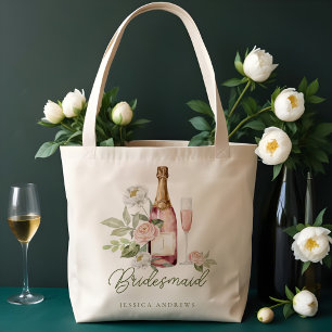 Tote Bag Prosecco Pétillant Aquarelle Floral Demoiselle d'H