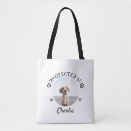 Tote Bag Protected By Dog Photo Paw Print Design