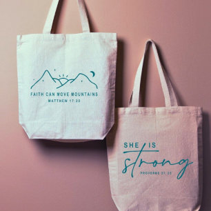 Tote Bag Proverbes 31:25   Matthieu 17:20 Religieux Chrétie