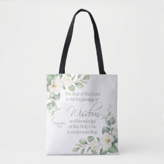Tote Bag Proverbes 9:10 Eucalyptus Roses Blanches Sauge Ver