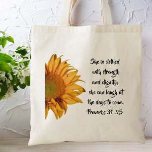 Tote Bag Proverbes de tournesol 31:25 Bible Verse Personnal