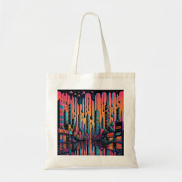 Tote Bag Psychedelic Drippy City Art