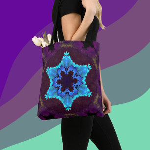 Tote Bag Psychédélique Mandala Flower bleu et violet