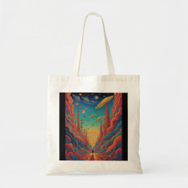 Tote Bag Psychédélique Orange Voyage Paysage Art