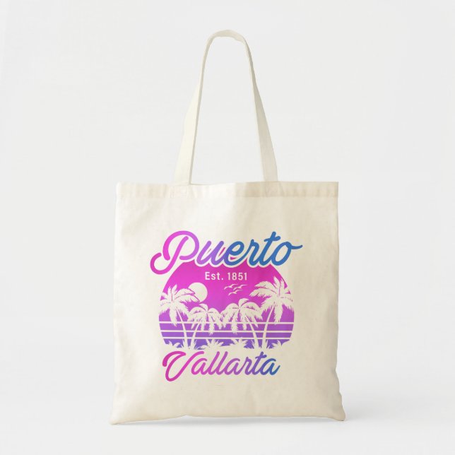 Tote Bag Puerto Vallarta Retro Sunset 80s Palm Trees (Devant)