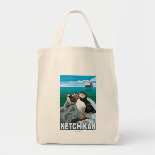 Tote Bag Puffins & Cruise Ship - Ketchikan, Alaska