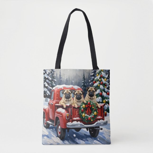 Tote Bag Pug Christmas Red Truck Holiday (Devant)