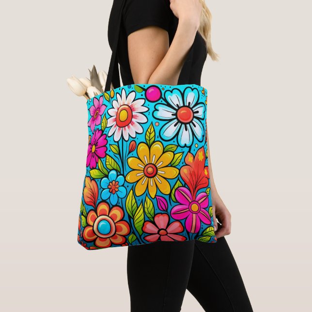Tote Bag Puissance de fleur hippie de printemps rétro (De près)