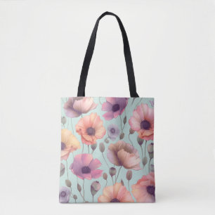 Tote Bag Puissance des fleurs avec motifs de pavot pastel