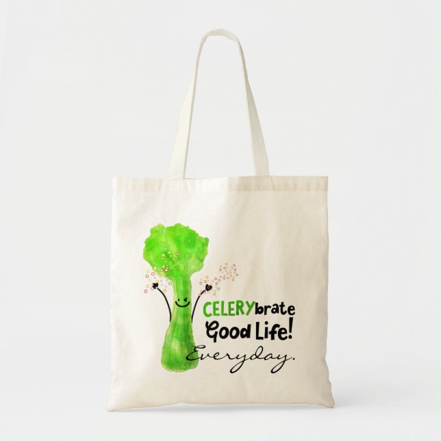 Tote Bag Pun Celery positif - Celerybrate Bonne vie (Devant)