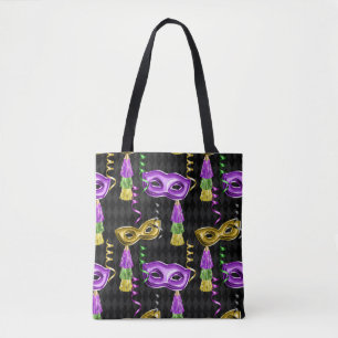 TOTE BAG PURPLE & GOLD MARDI GRAS MASQUES & TASSEURS