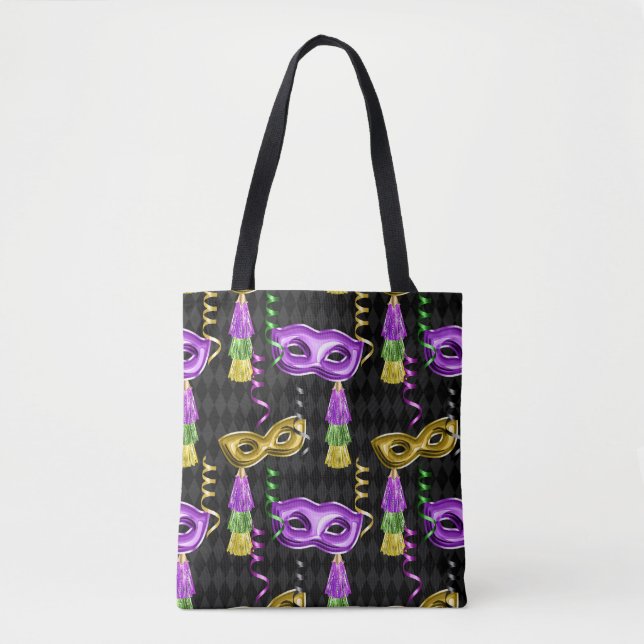 TOTE BAG PURPLE & GOLD MARDI GRAS MASQUES & TASSEURS (Devant)