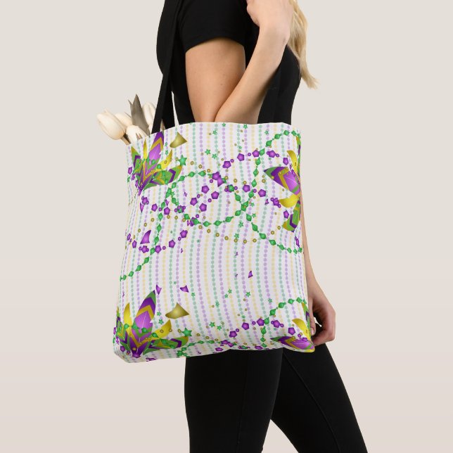 TOTE BAG PURPLE GREEN YELLOW MARDI GRAS THEME (De près)