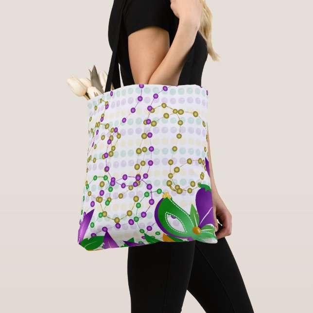 TOTE BAG PURPLE GREEN YELLOW MARDI GRAS THEME (De près)