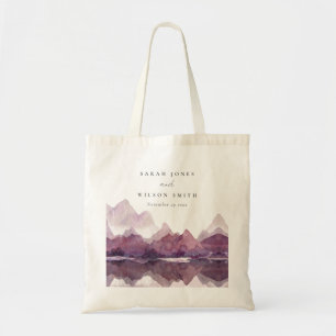 Tote Bag Purple Lilac Watercolor Mariage du lac Mountain