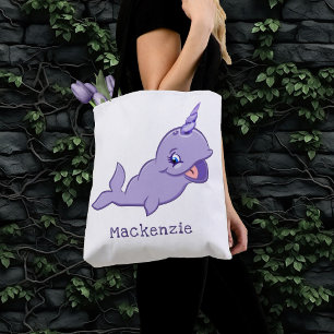 Tote Bag Purple Narwhal   Lilac Magique Mer Unicorne couche
